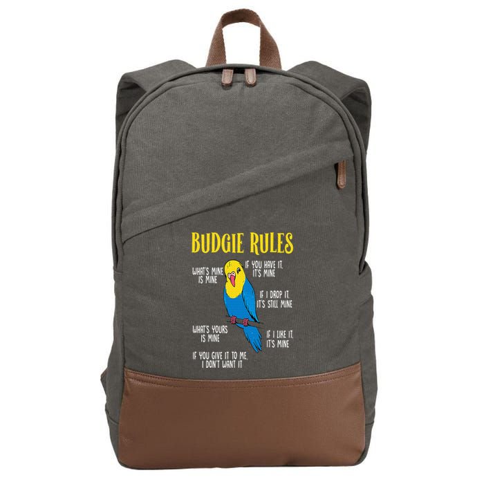 Parakeet Budgie Rules Bird Budgerigar Cotton Canvas Backpack