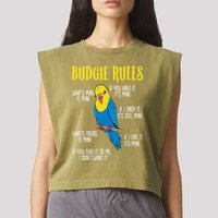 Parakeet Budgie Rules Bird Budgerigar Garment-Dyed Women's Muscle Tee