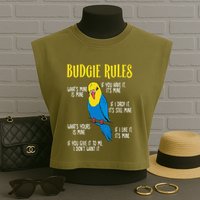 Parakeet Budgie Rules Bird Budgerigar Garment-Dyed Women's Muscle Tee