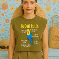 Parakeet Budgie Rules Bird Budgerigar Garment-Dyed Women's Muscle Tee
