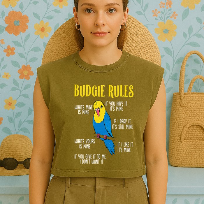 Parakeet Budgie Rules Bird Budgerigar Garment-Dyed Women's Muscle Tee