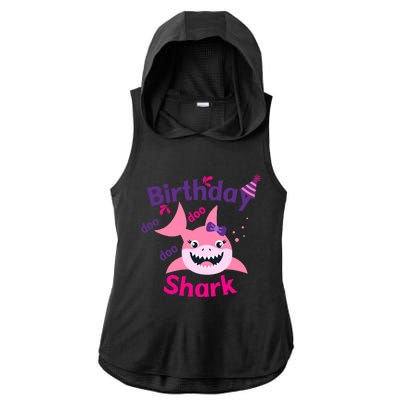 Pink Birthday Shark Doo Doo Doo Ladies PosiCharge Tri-Blend Wicking Draft Hoodie Tank