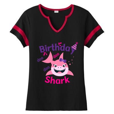 Pink Birthday Shark Doo Doo Doo Ladies Halftime Notch Neck Tee