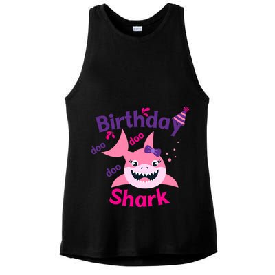 Pink Birthday Shark Doo Doo Doo Ladies PosiCharge Tri-Blend Wicking Tank