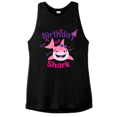 Pink Birthday Shark Doo Doo Doo Ladies PosiCharge Tri-Blend Wicking Tank