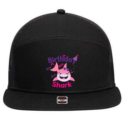 Pink Birthday Shark Doo Doo Doo 7 Panel Mesh Trucker Snapback Hat