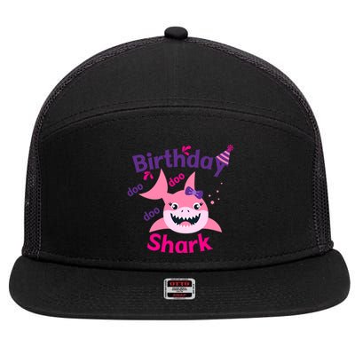 Pink Birthday Shark Doo Doo Doo 7 Panel Mesh Trucker Snapback Hat