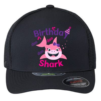 Pink Birthday Shark Doo Doo Doo Flexfit Unipanel Trucker Cap