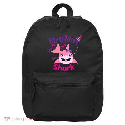 Pink Birthday Shark Doo Doo Doo 16 in Basic Backpack
