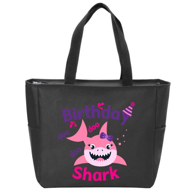 Pink Birthday Shark Doo Doo Doo Zip Tote Bag