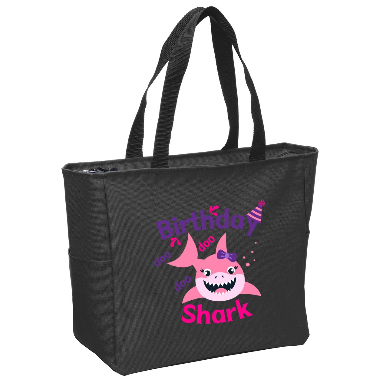 Pink Birthday Shark Doo Doo Doo Zip Tote Bag