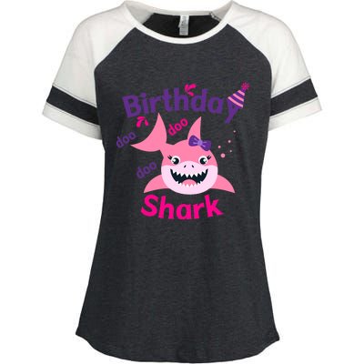 Pink Birthday Shark Doo Doo Doo Enza Ladies Jersey Colorblock Tee