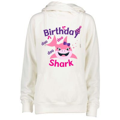 Pink Birthday Shark Doo Doo Doo Womens Funnel Neck Pullover Hood