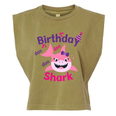 Pink Birthday Shark Doo Doo Doo Garment-Dyed Women's Muscle Tee