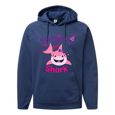 Pink Birthday Shark Doo Doo Doo Performance Fleece Hoodie