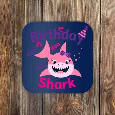 Pink Birthday Shark Doo Doo Doo Coaster