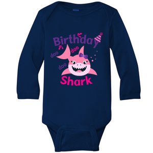 Pink Birthday Shark Doo Doo Doo Baby Long Sleeve Bodysuit