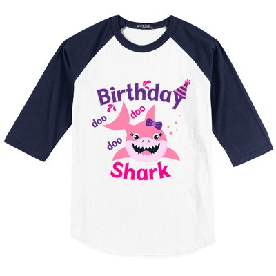 Pink Birthday Shark Doo Doo Doo Baseball Sleeve Shirt