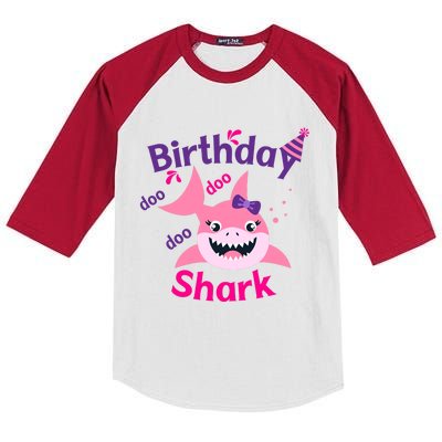 Pink Birthday Shark Doo Doo Doo Kids Colorblock Raglan Jersey