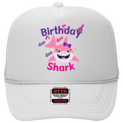 Pink Birthday Shark Doo Doo Doo High Crown Mesh Back Trucker Hat