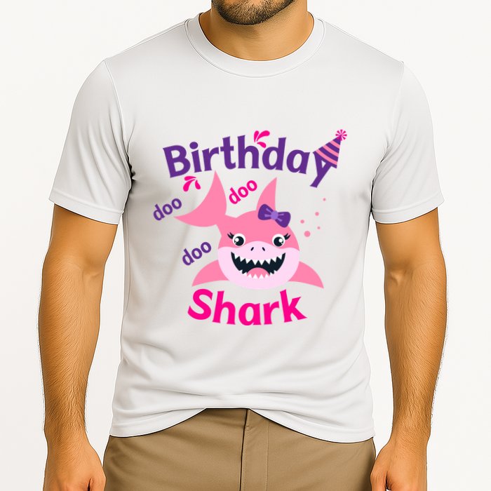Pink Birthday Shark Doo Doo Doo Performance Shirt