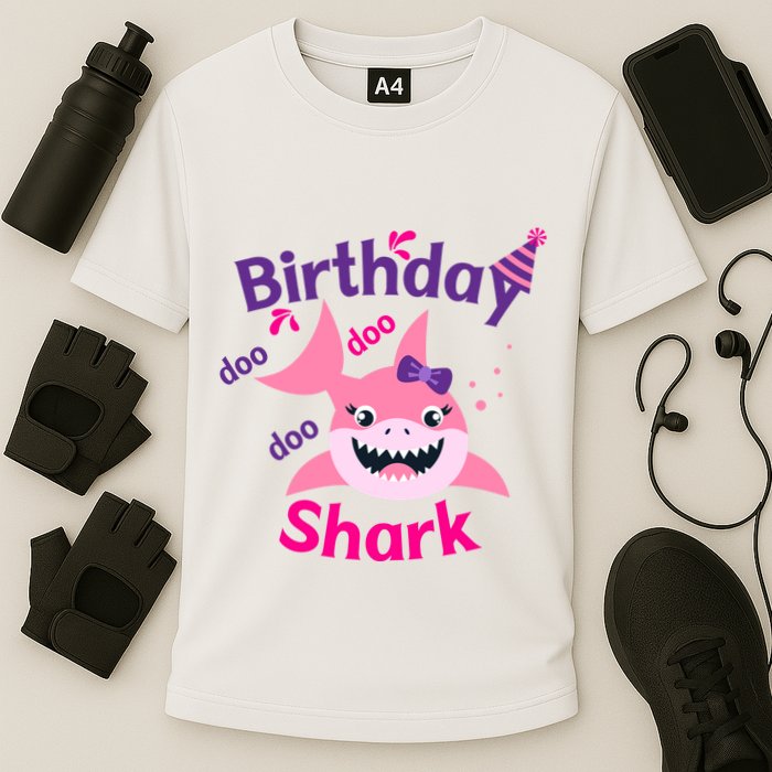 Pink Birthday Shark Doo Doo Doo Performance Shirt