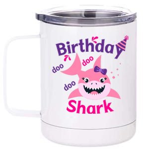 Pink Birthday Shark Doo Doo Doo 12 oz Stainless Steel Tumbler Cup