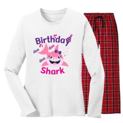 Pink Birthday Shark Doo Doo Doo Women's Long Sleeve Flannel Pajama Set 