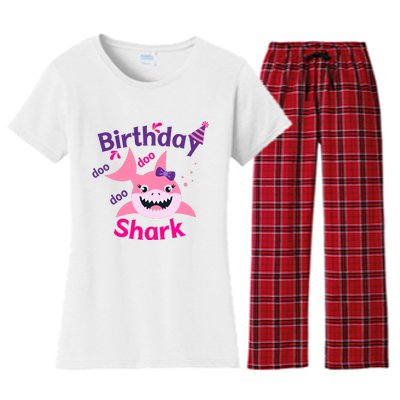 Pink Birthday Shark Doo Doo Doo Women's Flannel Pajama Set