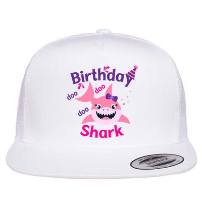 Pink Birthday Shark Doo Doo Doo Flat Bill Trucker Hat