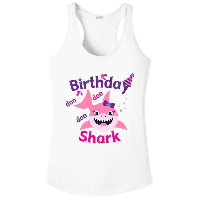 Pink Birthday Shark Doo Doo Doo Ladies PosiCharge Competitor Racerback Tank