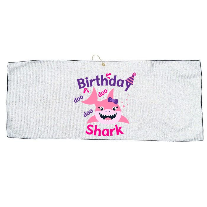 Pink Birthday Shark Doo Doo Doo Large Microfiber Waffle Golf Towel