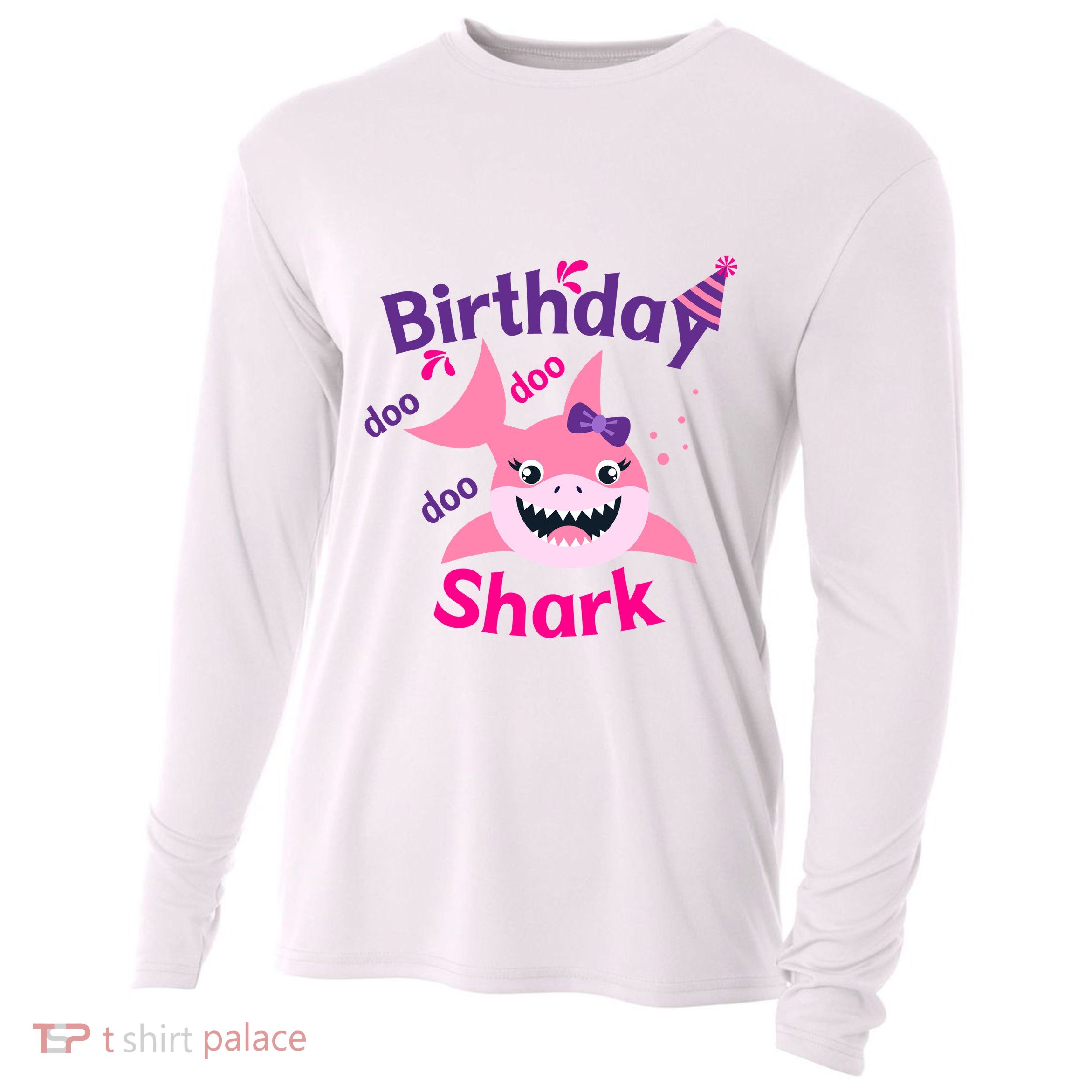 Pink Birthday Shark Doo Doo Doo Cooling Performance Long Sleeve Crew