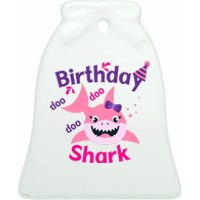 Pink Birthday Shark Doo Doo Doo Ceramic Bell Ornament