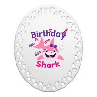 Pink Birthday Shark Doo Doo Doo Ceramic Oval Ornament