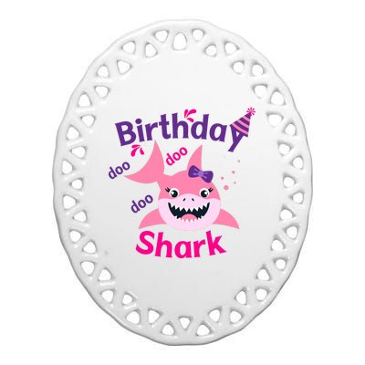 Pink Birthday Shark Doo Doo Doo Ceramic Oval Ornament