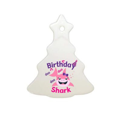 Pink Birthday Shark Doo Doo Doo Ceramic Tree Ornament