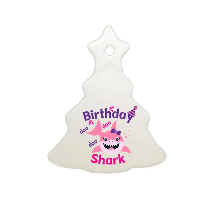 Pink Birthday Shark Doo Doo Doo Ceramic Tree Ornament