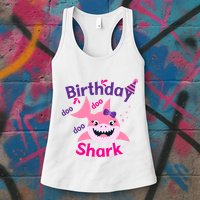 Pink Birthday Shark Doo Doo Doo Womens Tank Top