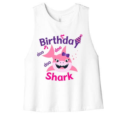 Pink Birthday Shark Doo Doo Doo Women's Racerback Cropped Tank