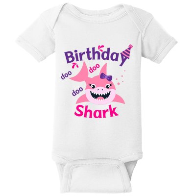 Pink Birthday Shark Doo Doo Doo Baby Bodysuit