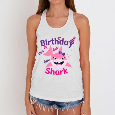 Pink Birthday Shark Doo Doo Doo Women's Knotted Racerback Tank