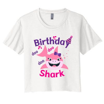 Pink Birthday Shark Doo Doo Doo Women's Crop Top Tee