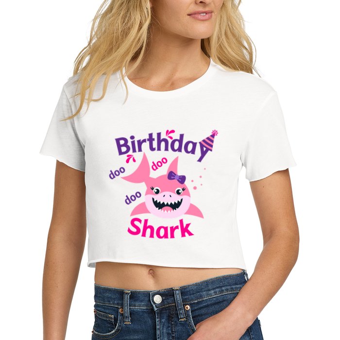 Pink Birthday Shark Doo Doo Doo Women's Crop Top Tee