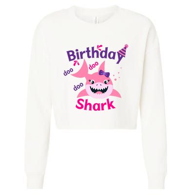 Pink Birthday Shark Doo Doo Doo Cropped Pullover Crew