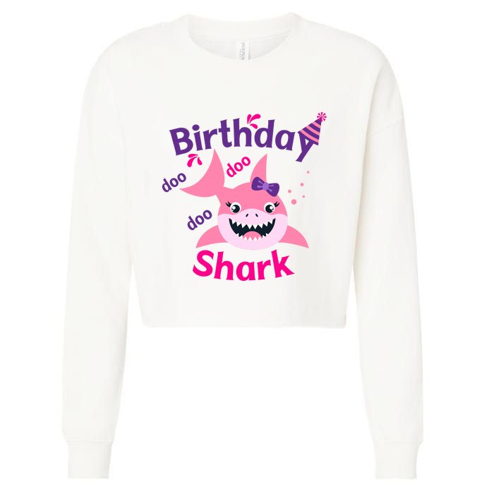 Pink Birthday Shark Doo Doo Doo Cropped Pullover Crew