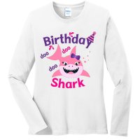 Pink Birthday Shark Doo Doo Doo Ladies Long Sleeve Shirt