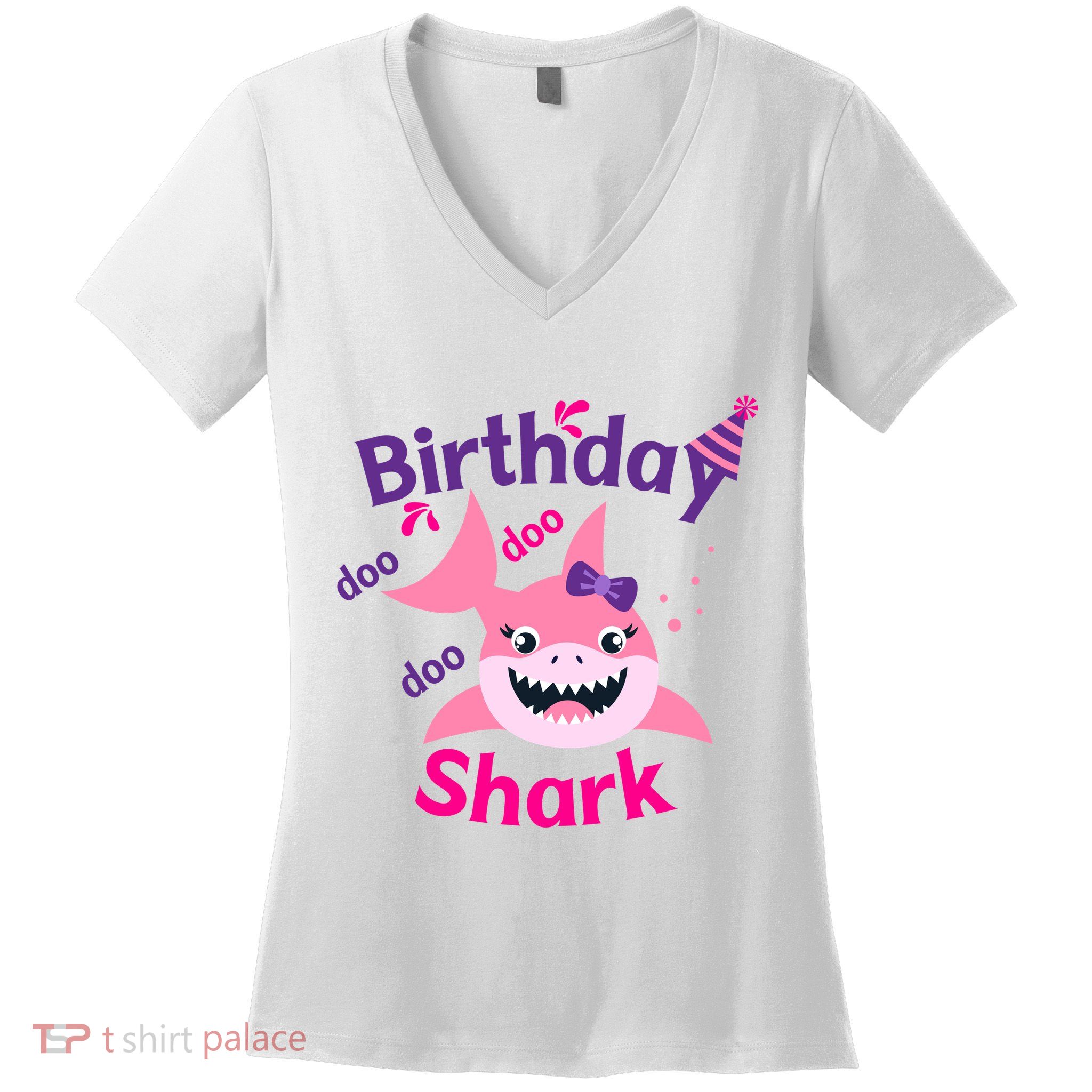 Pink Birthday Shark Doo Doo Doo Women's V-Neck T-Shirt