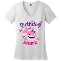 Pink Birthday Shark Doo Doo Doo Women's V-Neck T-Shirt