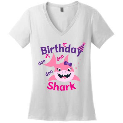 Pink Birthday Shark Doo Doo Doo Women's V-Neck T-Shirt